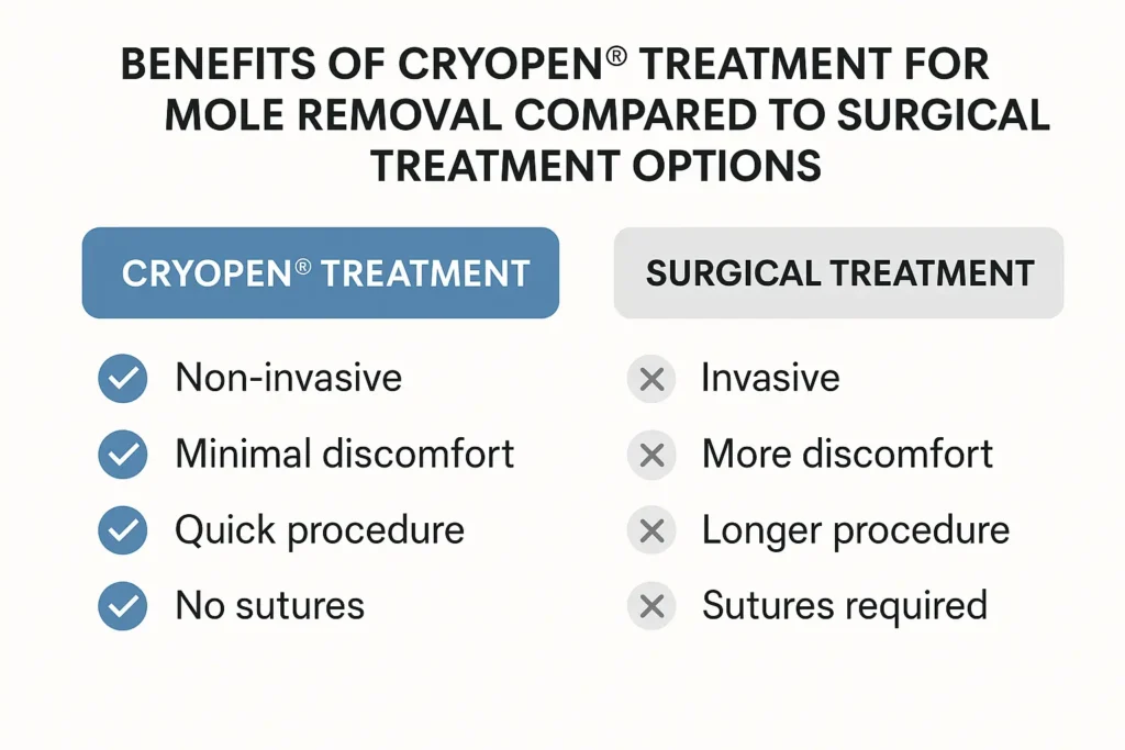 Table to show the benefits of getting moles removed Welwyn Garden City from LA LIPO