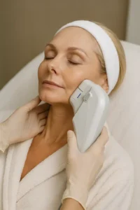 Woman receiving HIFU non surgical facelift treatment Welwyn Garden City