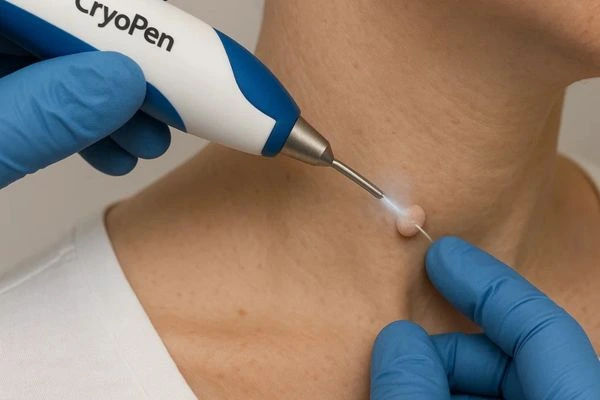 Person receiving Cryotherapy skin tag removal Welwyn Garden City