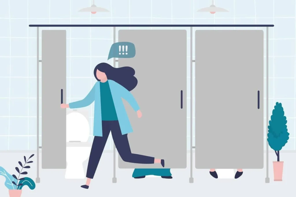 graphic of Urine incontinence Welwyn Garden City woman running to the toilet.