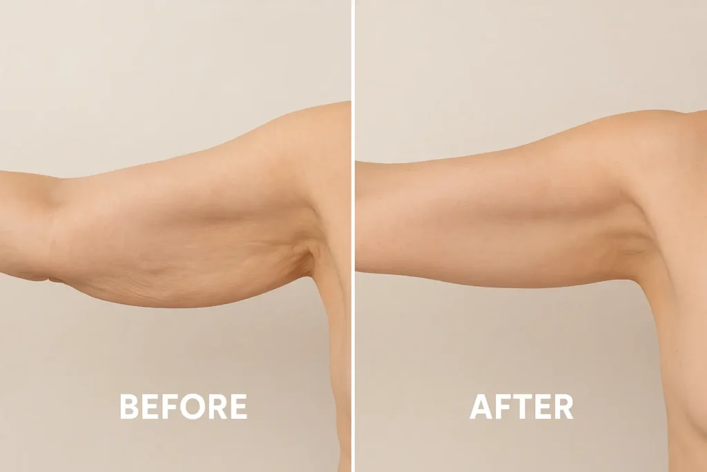 Picture of LA LIPO Welwyn Garden City before and after results of skin tightening treatment on the upper arms.
